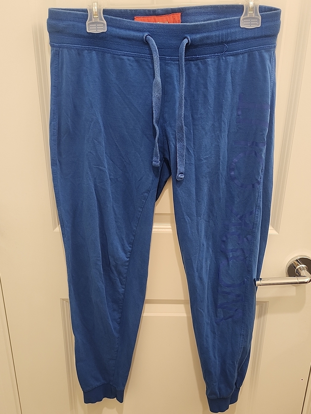 Womens Pia A Italia Work Out Blue Drawstring Jogger Sweatpants Size Large